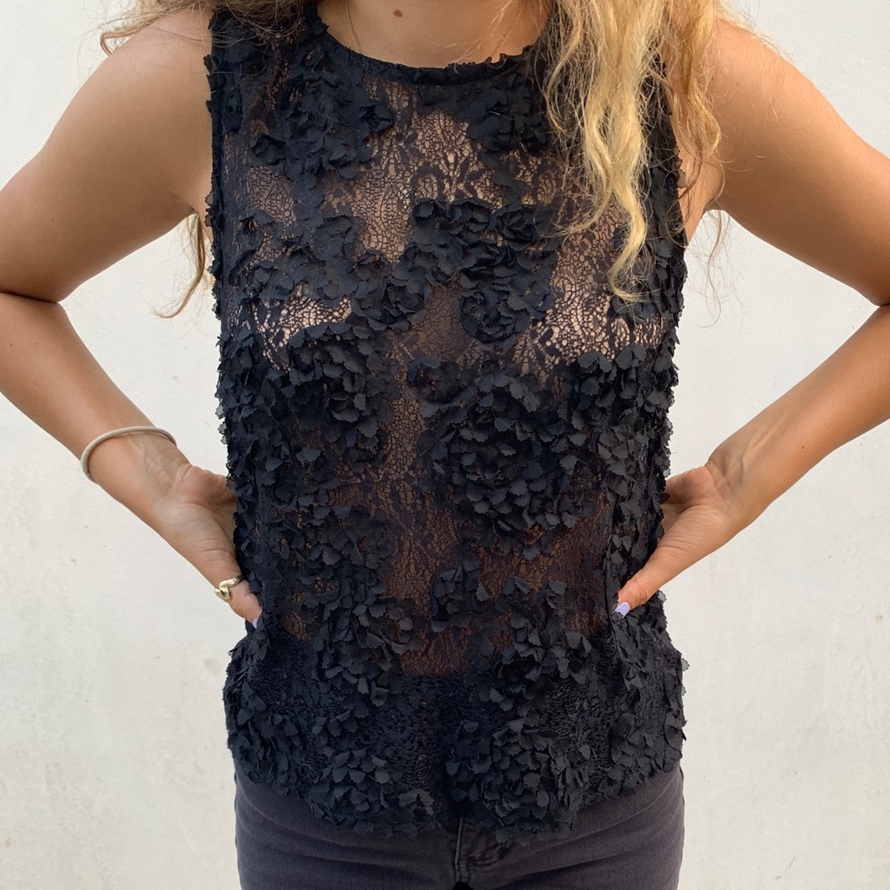 Black see-through textures blouse